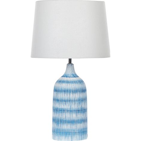 Lámpara de mesa de cerámica azul pantalla de tela blanco 66 cm mesa de noche clásico Georgina (1/5)