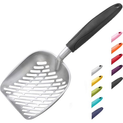 Cat Litter Scoop, Aluminum Alloy Sieve, Deep Scoop, Long Handle, Dog Poop Sieve, Dog Poop Lifter Heavy Duty for Litter Tray, Irregular Aluminum with Black Handle (1/5)