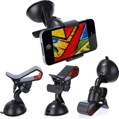 Lot de 2 supports de téléphone avec ventouse, support de voiture universel, ajustable pour smartphone, noir (1/5)