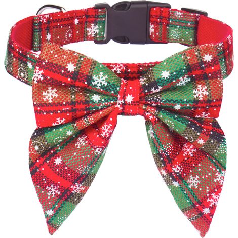 Collar navideño para perros con pajarita, collar navideño ajustable de algodón a cuadros rojos para perros grandes y mascotas. (1/5)