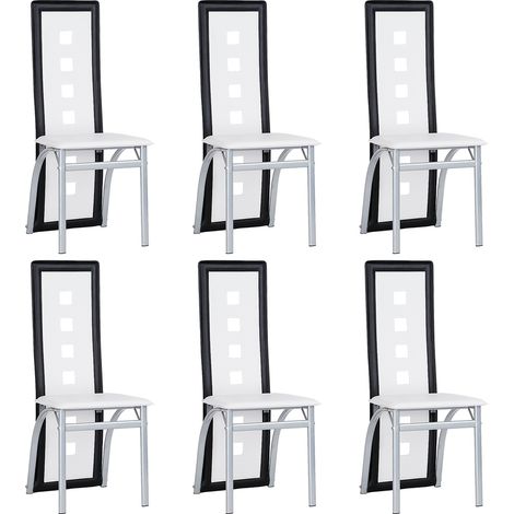 Sifree – Lot de 6 chaises de salle à manger en simili cuir blanc et noir – Style contemporain – Corps en acier inoxydable – Confort ergonomique (1/2)