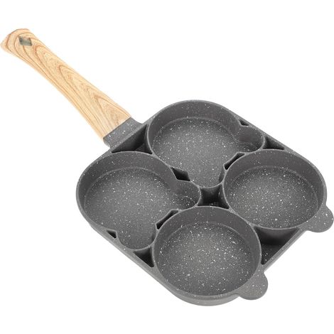 Poêle à œufs antiadhésive 4 trous pour omelettes et crêpes, compatible gaz et induction, manche imitation bois (1/5)