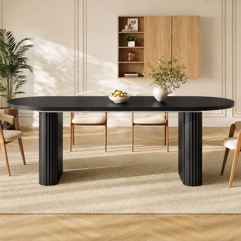 Tavolo da pranzo allungabile ovale 120-160 cm in MDF e metallo, struttura verticale, nero (1/5)