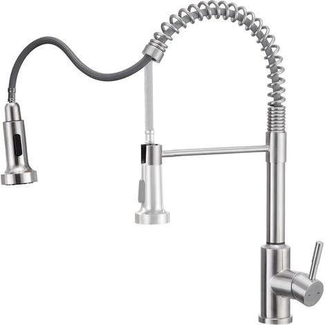 Robinet Cuisine Mitigeur Cuisine à Ressort avec Douchette Extractible, Rotatif à 360°, 2 Modes de Pulvérisation Robinet d'Évier Cuisine en Acier Inox 304 (1/4)