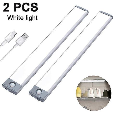 Lot de 2 lampes de placard à détecteur de mouvement sous meuble, argentées, 20 cm (1/3)