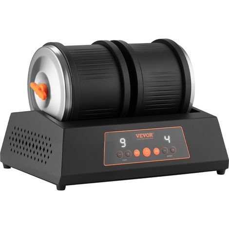 VEVOR Lucidatrice Elettrica per Rocce, Carico 3,63 kg, Doppio Tamburo, 4 Livelli di Velocita, Set per Lucidatura di Pietre con Timer di Lucidatura, Pannello di Controllo e Adattatore, Nero