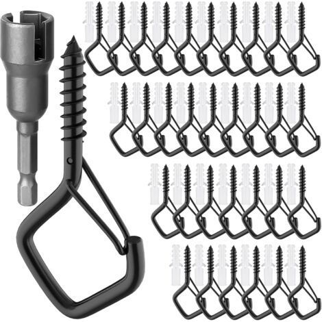 Lot de 18 crochets à vis en acier inoxydable, crochet de plafond avec verrouillage, crochets muraux à visser pour suspendre des plantes, lampes (1/5)