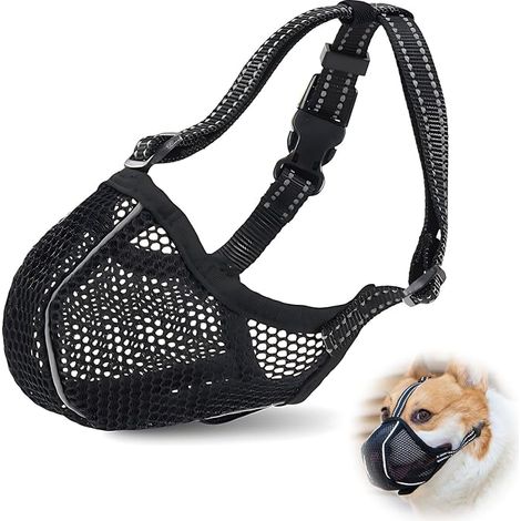 Muselière pour Chiens en Maille Souple, Museliere pour Chiens, Muselière Chien Réglable pour Haleter, Boire et Empêcher Le Léchage, Fouille et Morsures, Noir, L (1/5)