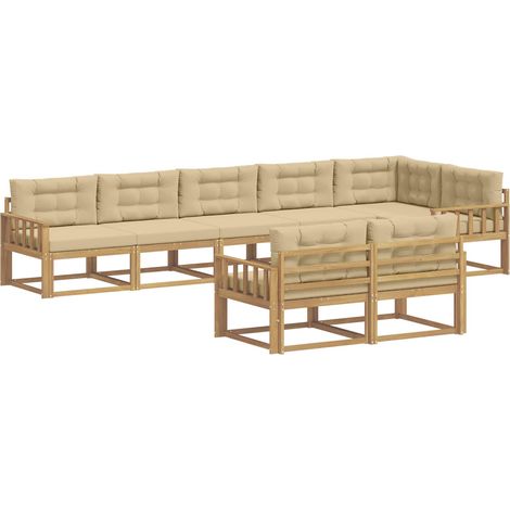 Conjunto de sofás de exterior con cojín 6 pcs y Beige Poliéster vidaXL