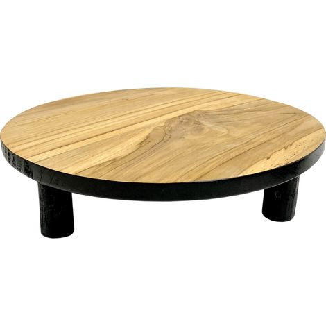 Teak Blumenteller schwarz - 20 cm / groß - Holz Pflanzenständer mit 4 Füßen - Echtholz Deko Blumenständer Pflanzenhocker