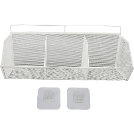 Cestino sospeso con 3 scomparti, da parete, con apertura angolata, organizer in filo metallico per cucina, bagno, lavanderia, bianco (1/5)