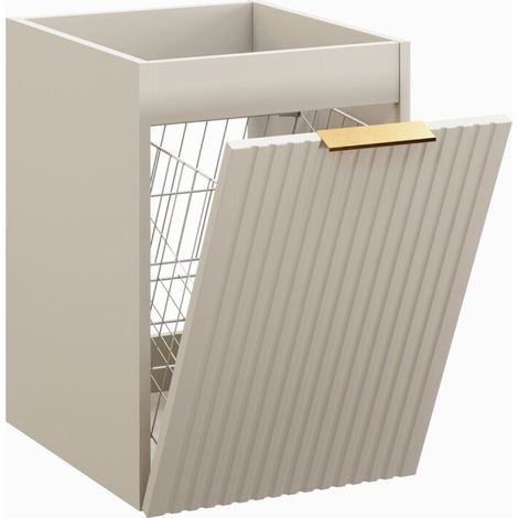 Meuble bas de salle de bain asuspendu vec panier à linge ADEL 40cm – Design rainuré-Taupe (1/5)