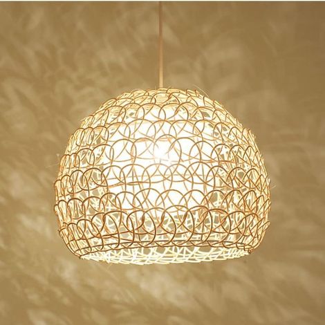 Lustre Double Rotin Suspension En Osier E27 Luminaire Suspendu Plafond Abat-Jour En Rotin Luminaire DéCoratif Pour Jardin, Salle à Manger, Bureau, Chambre(Boule Rotin SuppléMentaire L'IntéRieur) (1/4)
