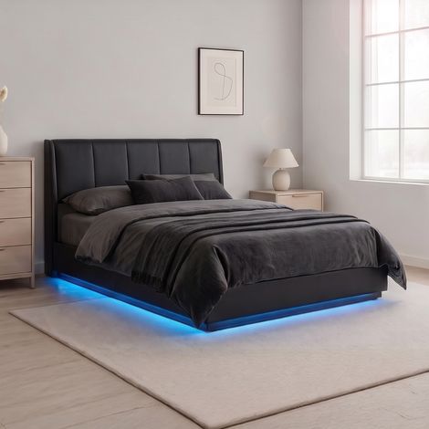 LED Polsterbett Tröstiar 140x200 cm Kunstleder Schwarz [en.casa] (1/5)