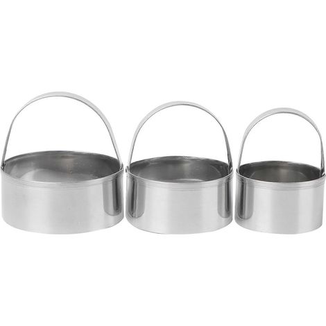 Lot de 3 emporte-pièces ronds classiques en acier inoxydable pour biscuits et pâte à pâtisserie, avec poignée (bord lisse)-8.00X8.00X7.50CM-As Shown