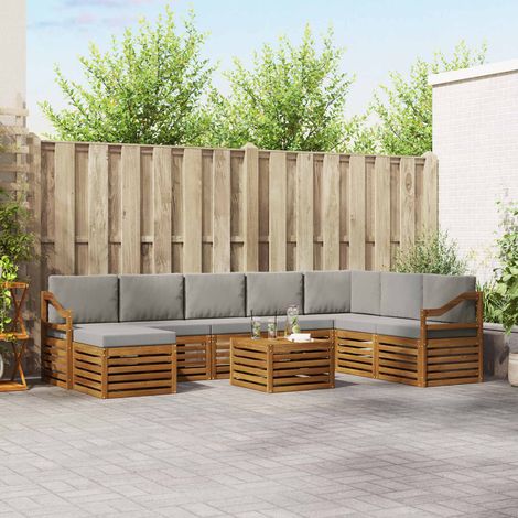 Ecksofa Set 9 pcs Natürlich und Hellgrau Massivholz Akazie (1/5)