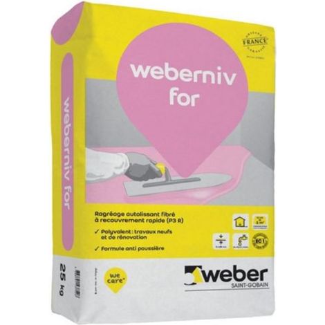 Weber – Ragréage carrelage autolissant 25 kg – Séchage rapide 3h – Pour supports bois et chape – Formule anti-poussière