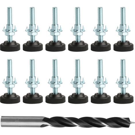 12 Pcs Pied de Meuble Reglable, M8 x 50 mm Pieds de Nivellement Meuble Réglable Filetage, Pied de Nivellement Reglable, Pieds de Meubles, Patin de Chaise a Visser, avec écrous et Forets (1/5)