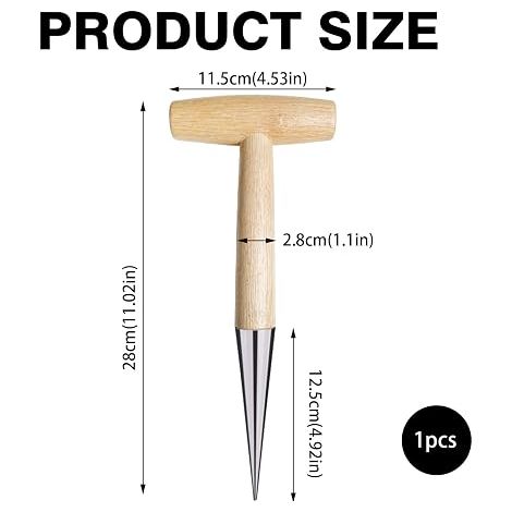 Bulb Planter with Steel Tip 28cm Stainless Steel Hand Planter and Solid Wooden Handle for Gardening Small Bulbs and Planting Seeds (1/4)