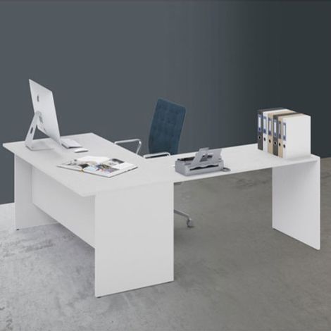Scrivania ufficio angolare bianca con allungo 120 cm. (1/4)
