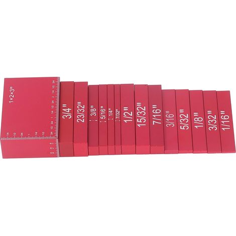 15 Blocs de Calibrage en Alliage d'Aluminium, Échelle de Précision, Couleurs Vives pour Menuiserie, Rouge (1/5)