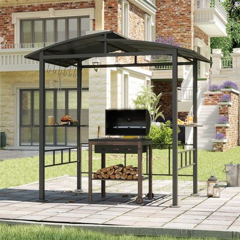 Tonnelle de Barbecue avec Toit Double en PC Ventilé, Étagères Latérales, Crochets, Abri de Barbecue Résistant aux Intempéries, pour Fêtes, Pique-Nique, Patio, Jardin, 248X150X232 CM (1/5)