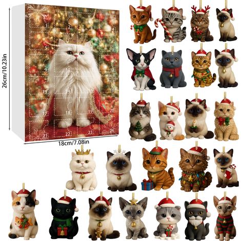 Calendrier de l'Avent surprise pour les amoureux des chats, 24 décorations de Noël en acrylique à suspendre, coffret cadeau pour sapin de Noël avec compte à rebours (1/5)