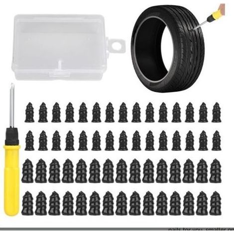 Lot de 60 Meche Pneu Crevaison, Kit Reparation Pneu Voiture, Clous Pneus Voitures, Clou en Caoutchouc de Pneu sous Vide avec Cruciforme Tournevis, pour Moto, Camion, Vélo (30S+30L) (1/4)