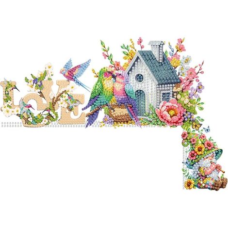 5D-Diamantmalerei-Frühlingsdekoration, Gartenzwerg-Diamantmalerei-Türdekorationsset, DIY-Diamantmalerei-Frühlings-Türeckendekoration, Türrahmendekoration, rechtwinkliges Schild, Vogel (1/5)