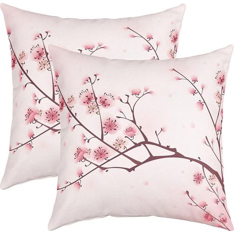 Lot de 2 Housses de Coussins 60x60 Fleurs de Cerisier,Housse d'oreiller Rose pour Chambre À Coucher Salon,Taies d'oreiller Printanières Japonaises,Housse Coussin Romantique À Fleurs,Pétales,Rose (1/5)