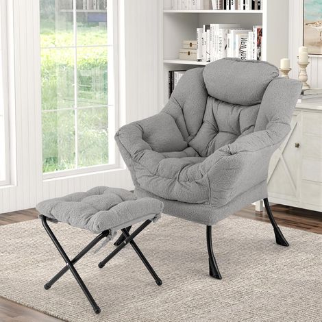 Costway – Fauteuil relax en sherpa avec repose-pieds – Coussin de tête doux – Base métallique antirouille – Poche latérale pratique – Capacité 150 kg (1/5)