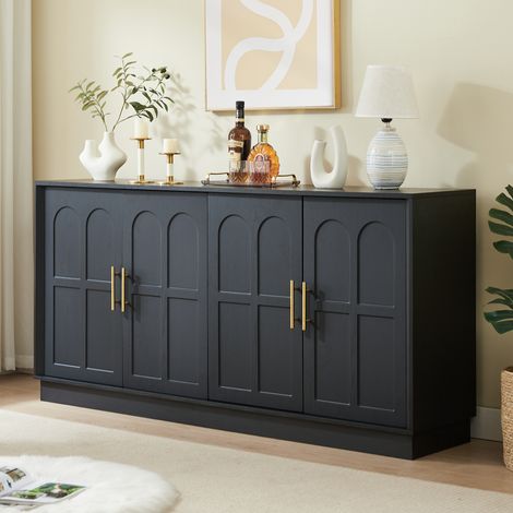 Sideboard 169x40x80 cm schwarz aus MDF mit geschwungener Front, verstellbaren Einlegeböden und Kippschutz (1/5)
