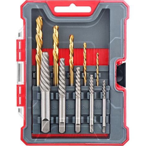 Coffret Forets 10 Extracteurs de Vis Cassée, Vis Endommagées et Goujons et Forets HSS en Titane - Tailles 1-9mm à 5-13mm (1/4)