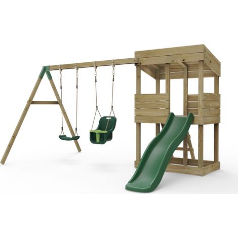 Wooden Lookout Tower Playhouse with 6ft Slide - Redwood