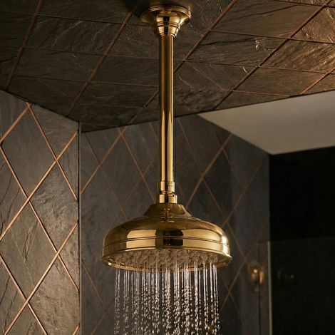 PaulGurkes Kopfbrause Gold mit Deckenarm 30cm Retro Regendusche Kopfbraue (1/2)