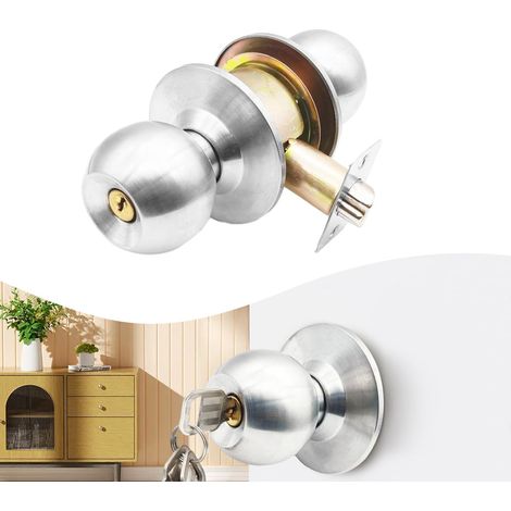 Poignée de porte avec serrure, face avant en acier inoxydable, légère et résistante à l'usure, idéale pour une chambre, une salle de bain, une salle de classe ou un débarras. Poignée sphérique. Bouton (1/5)
