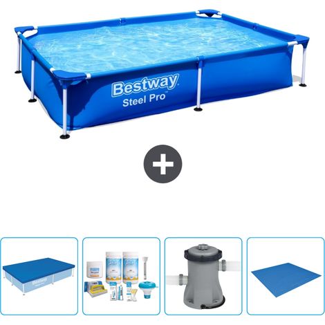 Bestway rechteckiger Steel Pro-Schwimmbecken – 221 x 150 x 43 cm – Blau – im Lieferumfang enthalten Accessoire CB1