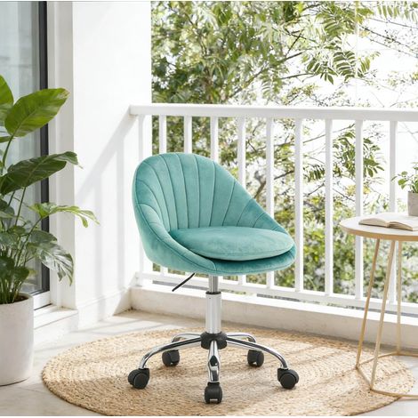 Silla de oficina con ruedas de terciopelo turquesa, altura regulable, base metálica, REDOM (1/5)