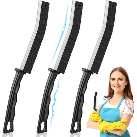 3 pièces Brosse de Nettoyage des Interstices Brosse pour Rainure avec Poignée Multifonctionnelle Brosse Nettoyage Salle de Bain Brosse Joint Carrelage (1/4)
