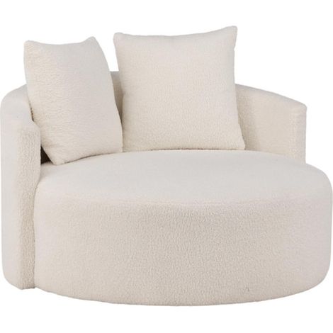 Fauteuil Rond Tissu Bouclette "Kelso" 120cm Blanc (1/5)