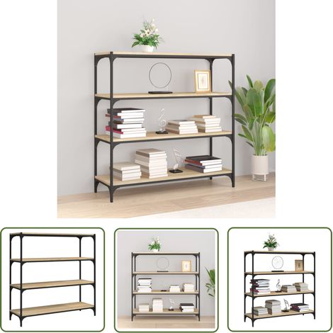The Living Store Meuble TV Chêne sonoma 100x33x100 cm Bois d'ingénierie et acier - Bibliothèque Industrielle - Étagère Murale - Meuble Tv - Rangement Intérieur - Bibliothèque Moderne (1/5)