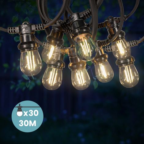 Guirlande Guinguette 30M 30 Bulbes Filament Blanc Chaud - Guirlande Lumineuse Ampoule E27 Transparente - Guirlande Guinguette Led Filament rétro (1/5)