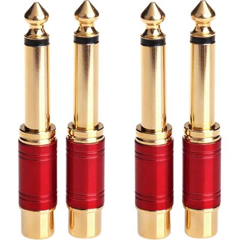 Adaptateur audio mono TS mâle vers RCA femelle 6,35 mm (lot de 4 rouges) (1/5)