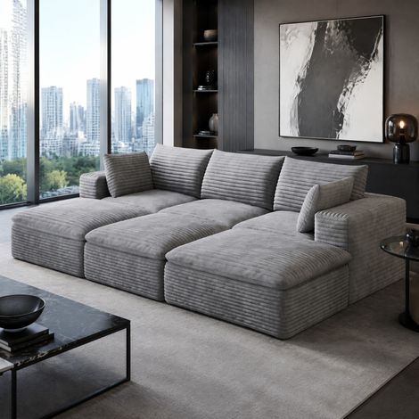Sofá nube modular de 260 cm en pana gris OKWISH (1/5)