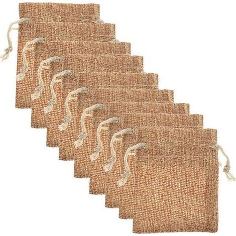 Sacs cadeaux en lin - Lot de 50 pièces - Toile de jute - Cordon de serrage - Petits sacs - Pochettes pour bijoux (1/5)