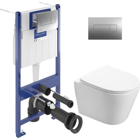 Viconnect Pro S  Pack WC Bâti Villeroy & Boch + WC Swiss Aqua Technologies sans bride et fixations invisibles + Plaque