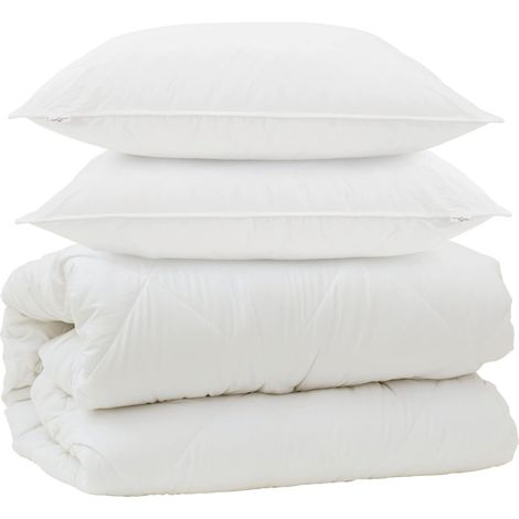 Couette avec Oreillers avec oreiller 3 pcs Blanc Microfibre (1/5)