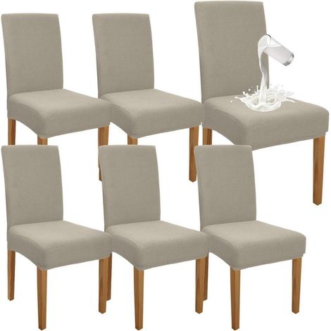 Stuhlhussen Wasserdicht Elastisch Hoher Rücken Esszimmer 6er Set Sand (1/5)