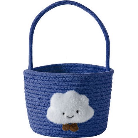 Panier en coton tressé lavable bleu nuages, pliable, idéal pique-nique et rangement snacks, style bohème chic (1/4)