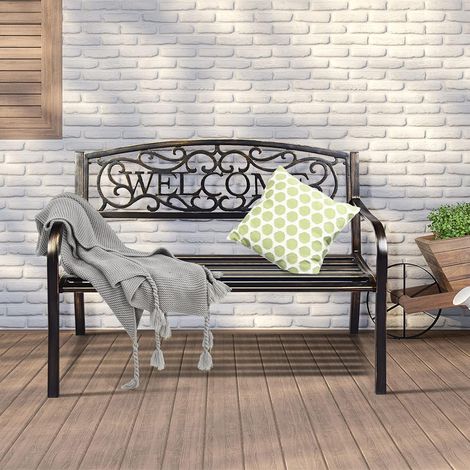 GOPLUS Banc de Jardin d’Exterieur, Jardin,Banc Exterieur, Balcon, Place pour 2 Personnes, Canape de Cadre en Metal,Banc Jardin Banquette en Fer Forge 127x 63 x 89CM,Jusqu’a 320KG (Bronze) (1/4)